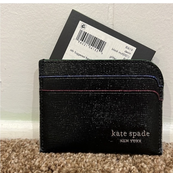 KATE SPADE NWT.Black and Rainbow Devin Glitter Edge Cardholder NWT 🩷💙💚WDust bag🩷 - Picture 1 of 10